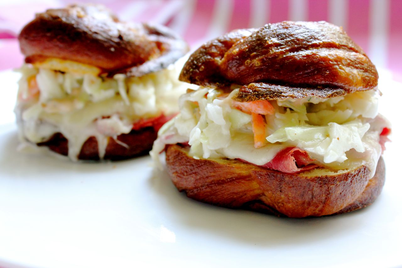 Reuben Sandwich on Pretzel Challah Rolls - What Jew Wanna Eat