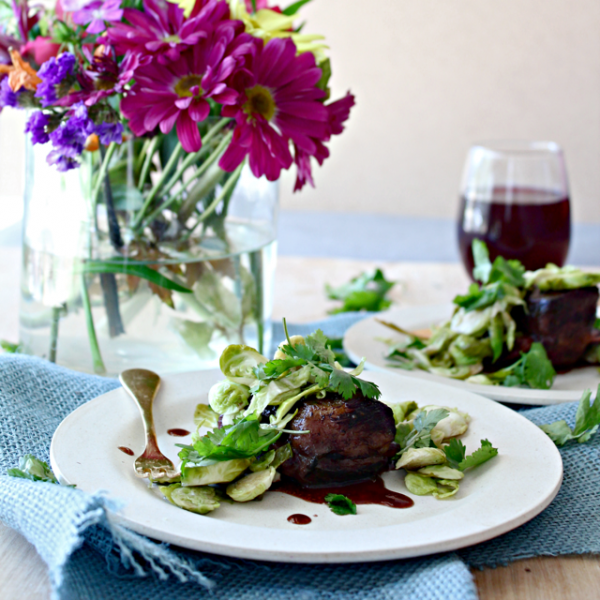 48 Hour Pomegranate Short Ribs with Pickled Brussels Sprout Slaw