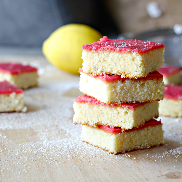 Lemon Cake Squares with Raspberry Glaze