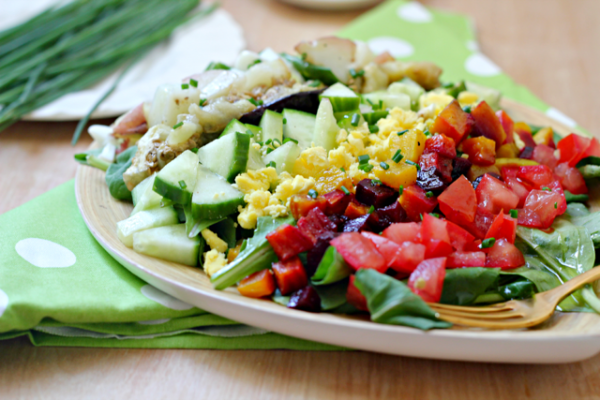 Rainbow Sabich Salad with Spicy Tahini Dressing