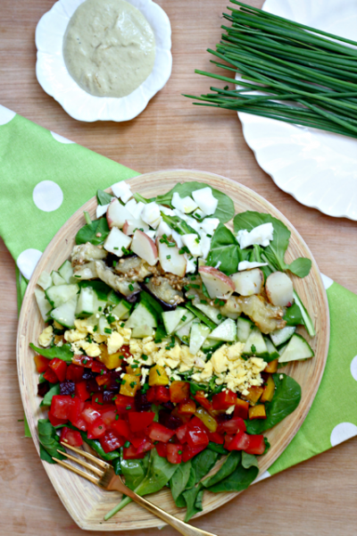 Rainbow Sabich Salad with Spicy Tahini Dressing