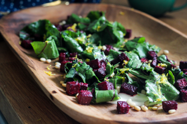 Cardamom Roasted Beet Salad with Coffee Yogurt Sauce