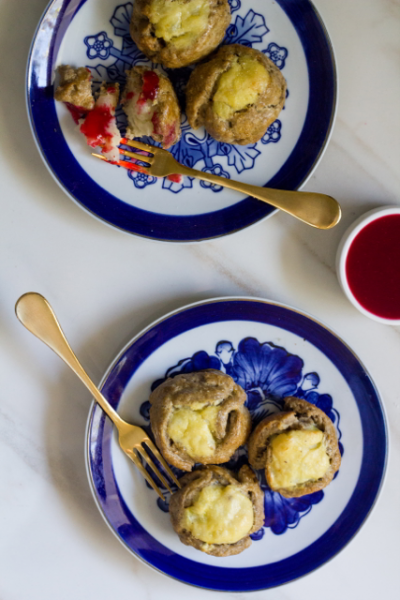 Mashed Potato Pumpkin Spice Knishes with Cranberry Mustard Sauce