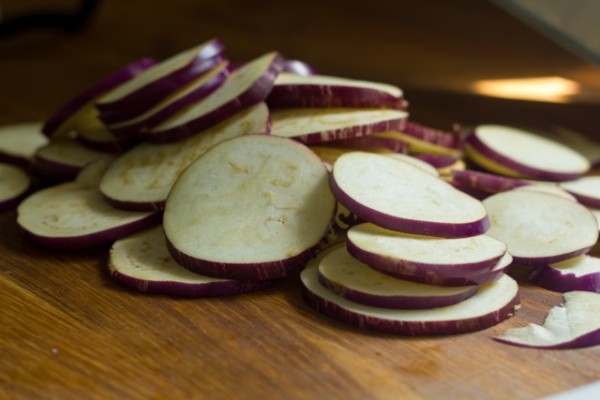 Eggplant Chips with Tahini Pesto