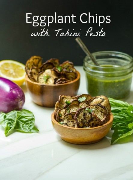 Eggplant Chips with Tahini Pesto