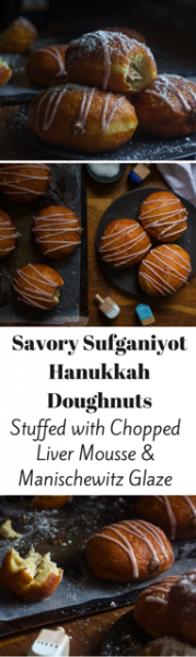 Savory Sufganiyot Hanukkah Doughnuts with Chopped Liver Mousse & Manischewitz Glaze