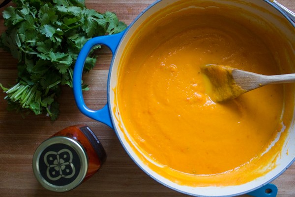Carrot Harissa Soup with Za'atar Croutons