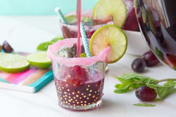 Grape Mint Spritzer with Grape Ice Cubes