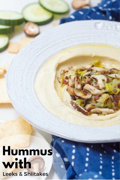 Hummus with Pastrami, Leeks and Shiitake Mushrooms