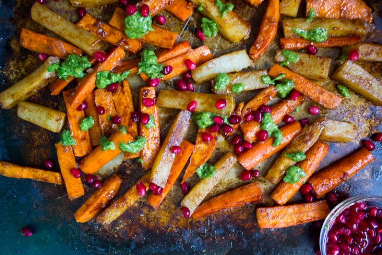 Tzimmes with Tahini Pesto and Pomegranate recipe
