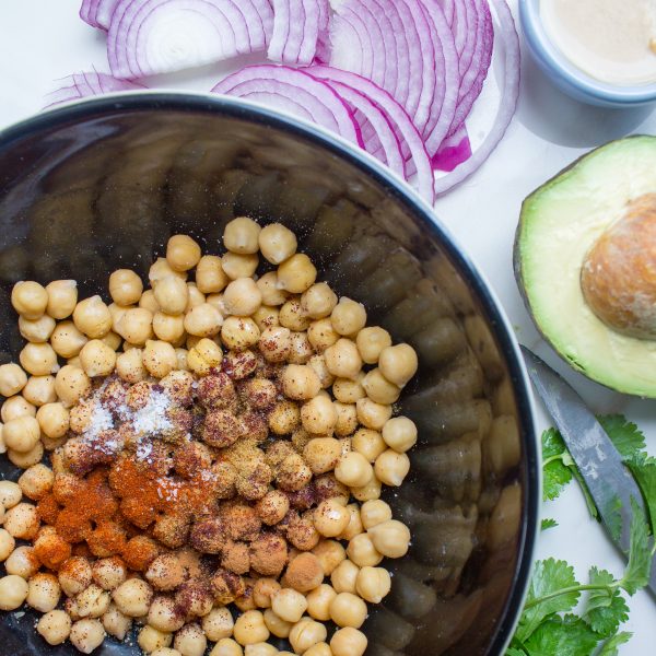 Roasted Chickpea Pita with Green Tahini and Pickled Onions
