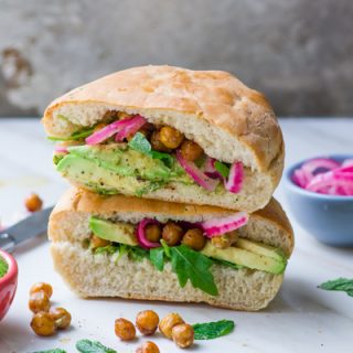 Roasted Chickpea Pita with Green Tahini and Pickled Onions-
