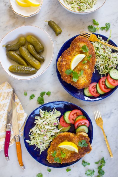 Pickle-Brined Schnitzel with Everything Slaw