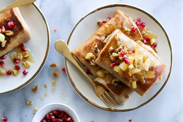 Caramelized Onion, Apple and Goat Cheese Blintzes