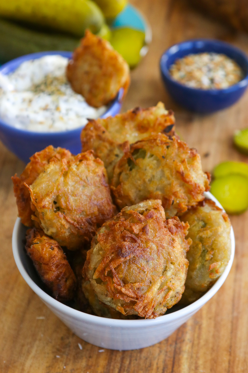 Fried Pickle Latkes with Everything Bagel Ranch - What Jew Wanna Eat