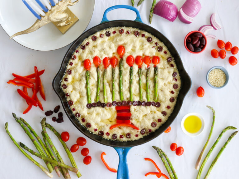 Olive Potato Focaccia with Asparagus Menorah recipe