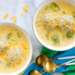 You cheddar believe that any soup is better with matzah balls! Even Broccoli Cheddar Matzah Ball Soup