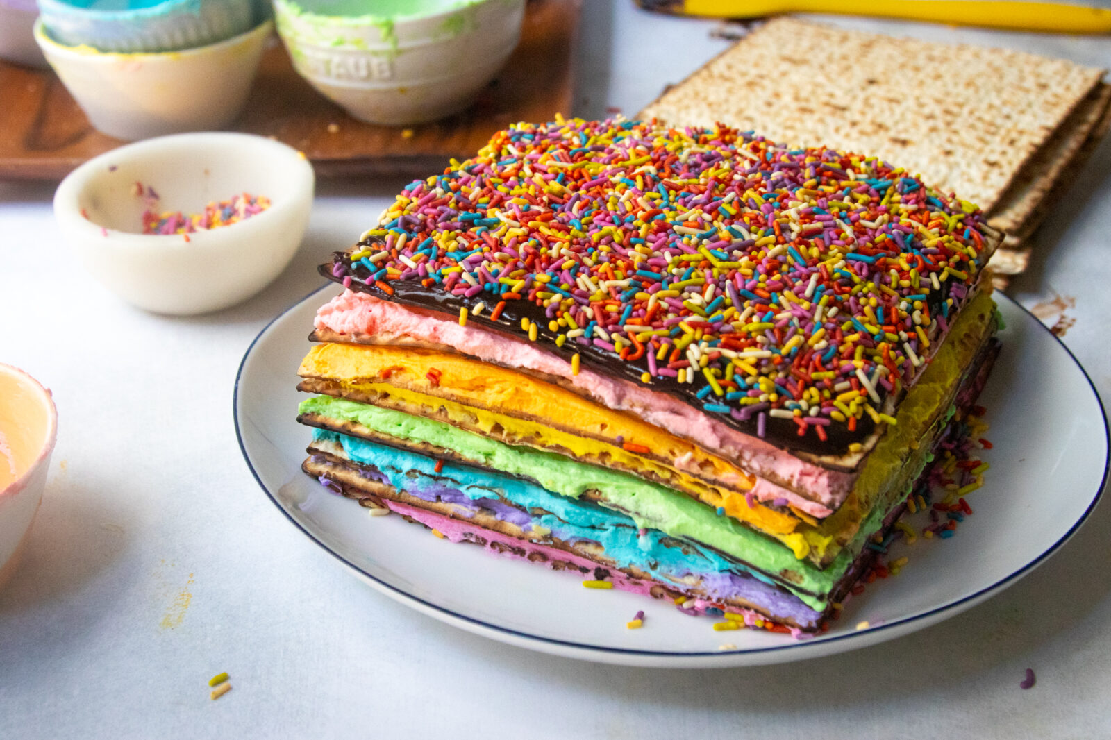 Rainbow Matzah Cake With Chocolate Ganache 25