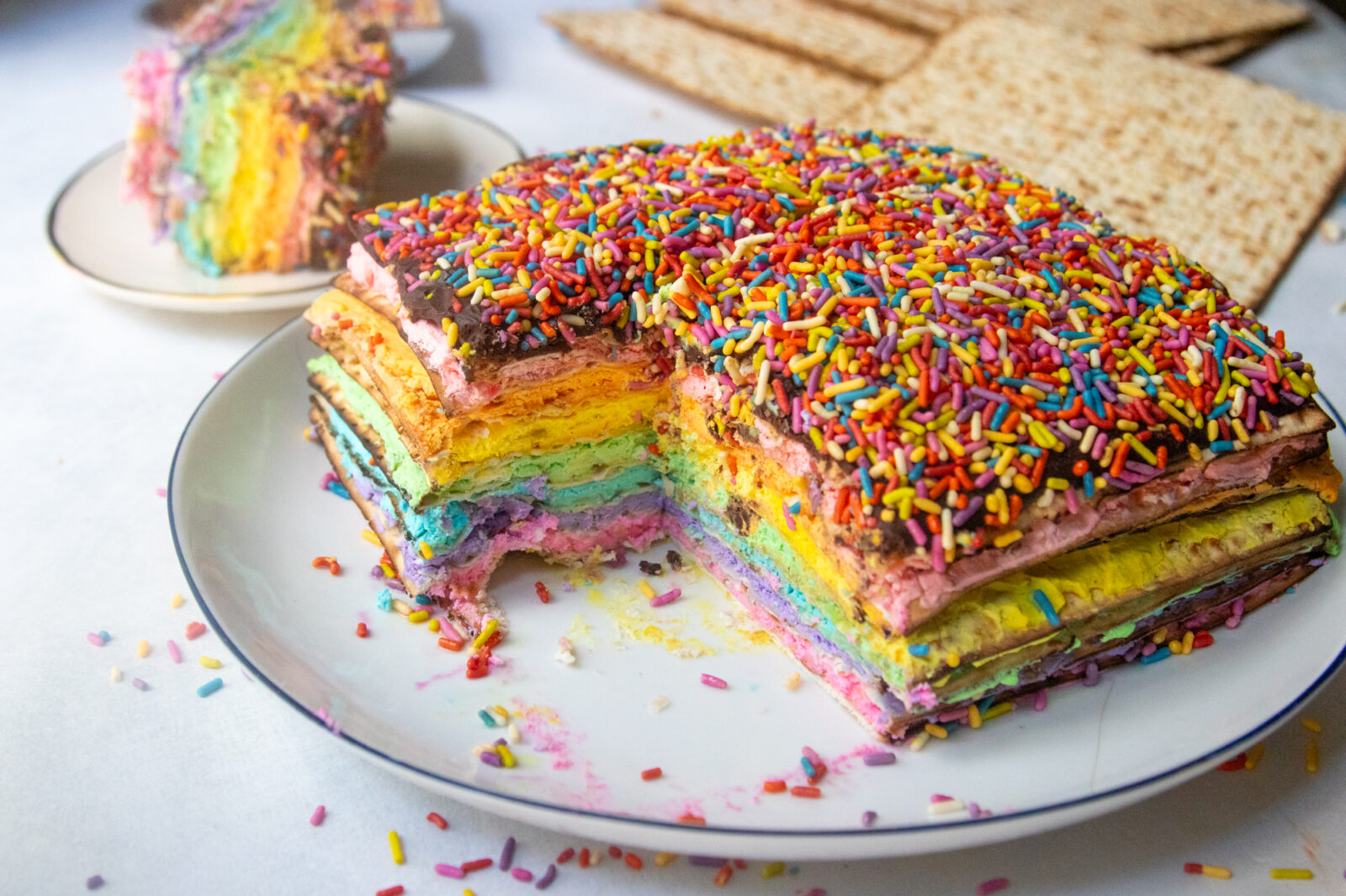 Rainbow Matzah Cake With Chocolate Ganache 48