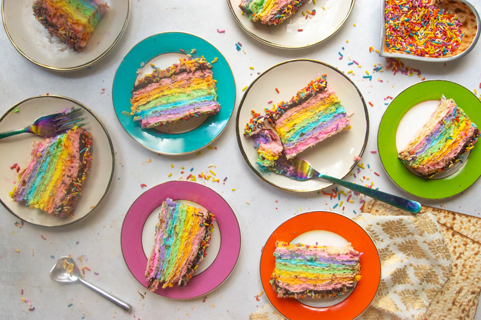 Rainbow Matzah Cake With Chocolate Ganache 49