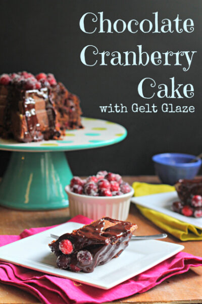 Chocolate Cranberry Cake with Gelt Glaze by What Jew Wanna Eat for Thanksgiving, Thanksgivukkah or Hanukkah!