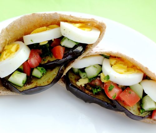Eggplant-stuffed pita sandwiches show the power of a quick pickle