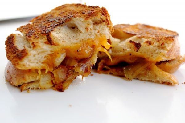 Grilled Cheese with Caramelized Onions on Apple Challah