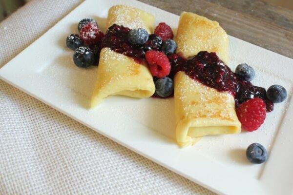 Cheese Blintzes with Mixed Berry Compote