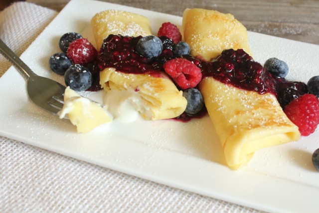 Cheese Blintzes with Mixed Berry Compote