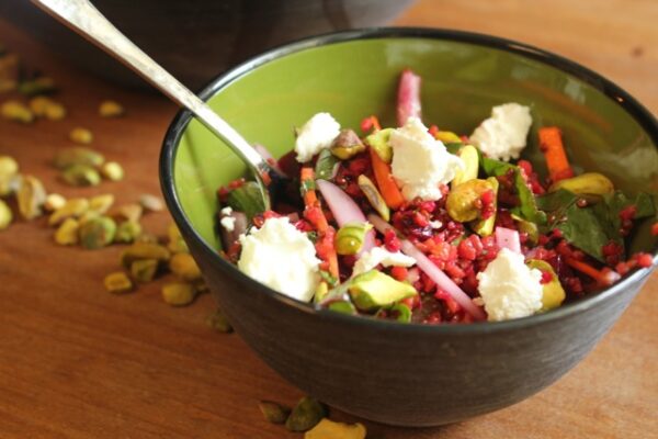 Red Quinoa and Beet Salad With Goat Cheese and Pistachios