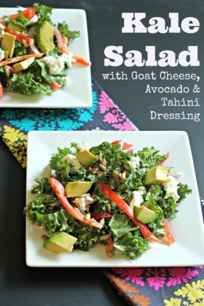 Kale Salad with Goat Cheese, Avocado and Tahini Dressing