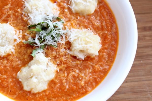 Roasted Tomato Basil Soup with Parmesan Spatzle